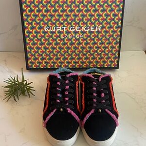 Kurt Geiger Kensington Cupsole Mule Black Faux Fur Leather Slides Size 9 NIB